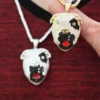 Pitbull dog Pendant White Round Moissanites Studded Yellow Plated Pendant For Men | Pitbull dog Hip Hop Style Pendant / Necklace For Unisex