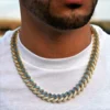 Blue/White Two-Tone Prong Cuban Link Choker (12mm) Yellow Plated Necklace For Men | Hip Hop Style Cuban Link Chain Necklace For Men