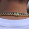 Blue/White Two-Tone Prong Cuban Link Choker (12mm) Yellow Plated Necklace For Men | Hip Hop Style Cuban Link Chain Necklace For Men