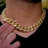 (19mm) White Moissnaites Prong Cuban Link Yellow Plated Necklace For Men | Hip Hop Style Cuban Link Chain Necklace For Men