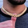 8.5mm Cuban Link Choker Yellow Plated White Moissnaites Necklace For Men | Hip Hop Style Cuban Link Chain Necklace For Men
