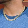 8.5mm Cuban Link Choker Yellow Plated White Moissnaites Necklace For Men | Hip Hop Style Cuban Link Chain Necklace For Men