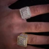 Square Design Cluster White Moissanites Studded Men’s Ring | Hip Hop Style Men’s Ring