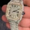 Iced Out Design Diamond Watch For Men | Cartier Santos Diamond Watch | Classic Square Dial Luxurious Watch | Two Tone Plated Round Diamond Watch
