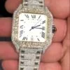 Iced Out Design Diamond Watch For Men | Cartier Santos Diamond Watch | Classic Square Dial Luxurious Watch | Two Tone Plated Round Diamond Watch