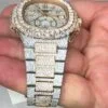 Patek Philippe Iced Out Design Diamond Watch For Men | Patek Philippe Diamond Watch | Two Tone Plated Round Diamond Watch