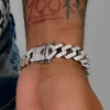 Iced Out White Moissanites Prong Cuban Link Bracelet (14mm) For Men | Men’s Hip Hop Style Bracelets