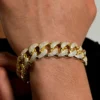 White Moissanites Studded Miami Cuban Bracelet (19mm) In Yellow Plated For Men | Men’s Hip Hop Style Bracelets