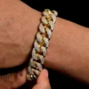 White Moissanites Studded Miami Cuban Bracelet (19mm) In Yellow Plated For Men | Men’s Hip Hop Style Bracelets
