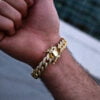 White Moissanites Iced Out Cuban Link Bracelet (10mm) Yellow Plated For Men | Iced Out Hip Hop Style Men’s Bracelets