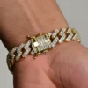 White Moissanites Iced Out Cuban Link Bracelet (14mm) Yellow Plated For Men | Iced Out Hip Hop Style Men’s Bracelets