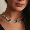 Miami Cuban Link Choker Style With Green Stones Necklace For Women | Hip Hop Style Miami Cuban Link Necklace For Women