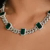 Miami Cuban Link Choker Style With Green Stones Necklace For Women | Hip Hop Style Miami Cuban Link Necklace For Women