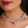 White Moissanites Miami Cuban Link Choker With Rose Butterflies Necklace For Women | Hip Hop Style Iced Out Miami Cuban Link Necklace
