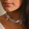 White Moissanites Miami Cuban Link Choker With Rose Butterflies Necklace For Women | Hip Hop Style Iced Out Miami Cuban Link Necklace