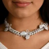 Miami Cuban Link Choker With White Butterflies & White Moissanites Necklace For Women | Hip Hop Style Iced Out Miami Cuban Link Necklace