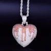 Hip Hop Iced Out Heart Design White / Pink Pendant With Rope Chain Necklace | Hip Hop Style Men’s Pendant