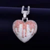 Hip Hop Iced Out Heart Design White / Pink Pendant With Rope Chain Necklace | Hip Hop Style Men’s Pendant