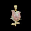 Iced Out Rose Flower Fully Detailed Elegant White Pink Moissanites Pendant | Iced Out Style Unisex Yellow Plated Pendant