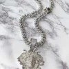 Iced Out Medallion Style White Moisanites Pendant Cuban Link Necklace For Men