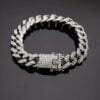 12mm White Moissanites PAVE Style Mens Cuban Bracelet For Men | Iced Out Bracelets For Men
