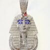 Men’s Iced Out Big Sized Ancient Egypt Pharaoh Head White Moissanites Pendant | Hip Hop Ancient Egypt Pharaoh Pendant For Men
