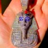 Men’s Iced Out Big Sized Ancient Egypt Pharaoh Head White Moissanites Pendant | Hip Hop Ancient Egypt Pharaoh Pendant For Men