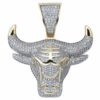 Iced Out Big Bull Face White Moissanite Yellow Plated Pendant | Men’s Classic Hip Hop Pendant