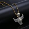 Iced Out Big Bull Face White Moissanite Yellow Plated Pendant | Men’s Classic Hip Hop Pendant