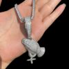 Praying Hands Bling Iced Pendant With 3mm Rope 4mm Tennis Chain | Luxury Jewerly Hip Hop Necklace | Hip Hop Pendant For Men / Women