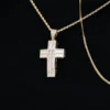 White Baguette Moissnaites Cross Design Religious Pendant Yellow Plated For Men | Hip Hop Style Big Pendant Necklace For Men