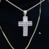 White Baguette Moissnaites Cross Design Religious Pendant Yellow Plated For Men | Hip Hop Style Big Pendant Necklace For Men