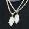 Hamsa Design White Baguette Pendant Yellow / White Plated For Men | Hip Hop Style Big Pendant Necklace For Unisex