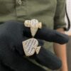 Iced Out Style White Baguette Studded Ace of Clubs Ring | Poker game Ring For Men