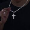 Iced Out Bling Cross Style With White Moissanite Studded Pendant Necklace For Men