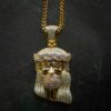 Large Jesus Face Piece White Moissanites Rose Gold Pendant Necklace w/ Franco Chain