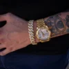 Iced Out White Moissanites Studded Prong Cuban Link Style Bracelet For Men