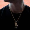 Iced Out Prayer Hands White Moissanites Studded Yellow Plated Pendant w/ Cross Necklace Franco Chain