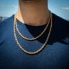 5mm Yellow Plated Textured Filled Rope Design Chain Necklace For Men