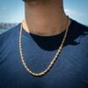 5mm Yellow Plated Textured Filled Rope Design Chain Necklace For Men