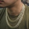 Men’s White Baguette Studded Cuban Link Choker Chain Necklace For Men
