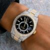 Premium Edition Date & Time Feature 42 MM White Diamond Fully Iced Out Two Tone Watch For Men | Hip Hop |
