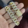 Cuban Link Chain Bracelet Iced Out Moissanite Studded Yellow Plated Bracelet For Men