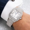 Limited Edition Cartier Santos Wrist Watch For Men Moissanite Diamonds Analogue Men’s Watch | Fully Iced Out Watch | Hip Hop Watch