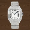 Cartier Santos De Fully Iced Out White Round Cut Moissanite 39 MM Men’s Watch | Hip Hop Men’s Watch