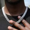 10mm Iced Out White Moissanites Heavy Prong Cuban Link Chain with Box Buckle Necklace For Men