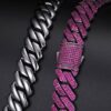 Iced Out Dark Pink Moissanites Studded Cuban Link 19MM Prong Hip Hop Bling Choker Chain Necklace For Men