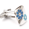 High Finished 10K White Gold Plated With Two Enamel Flowers Cushion Shape Men Cufflinks