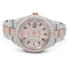 Round Cut White Moissanite Rolex Date-Just 2 Two-Tone Rose Gold Oyster Fully Iced Out Watch