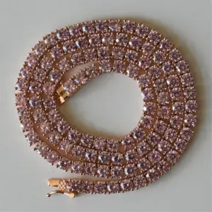 "Men’s Pink Diamond Tennis Chain Necklace – Iced Out Bling" - Image 3
